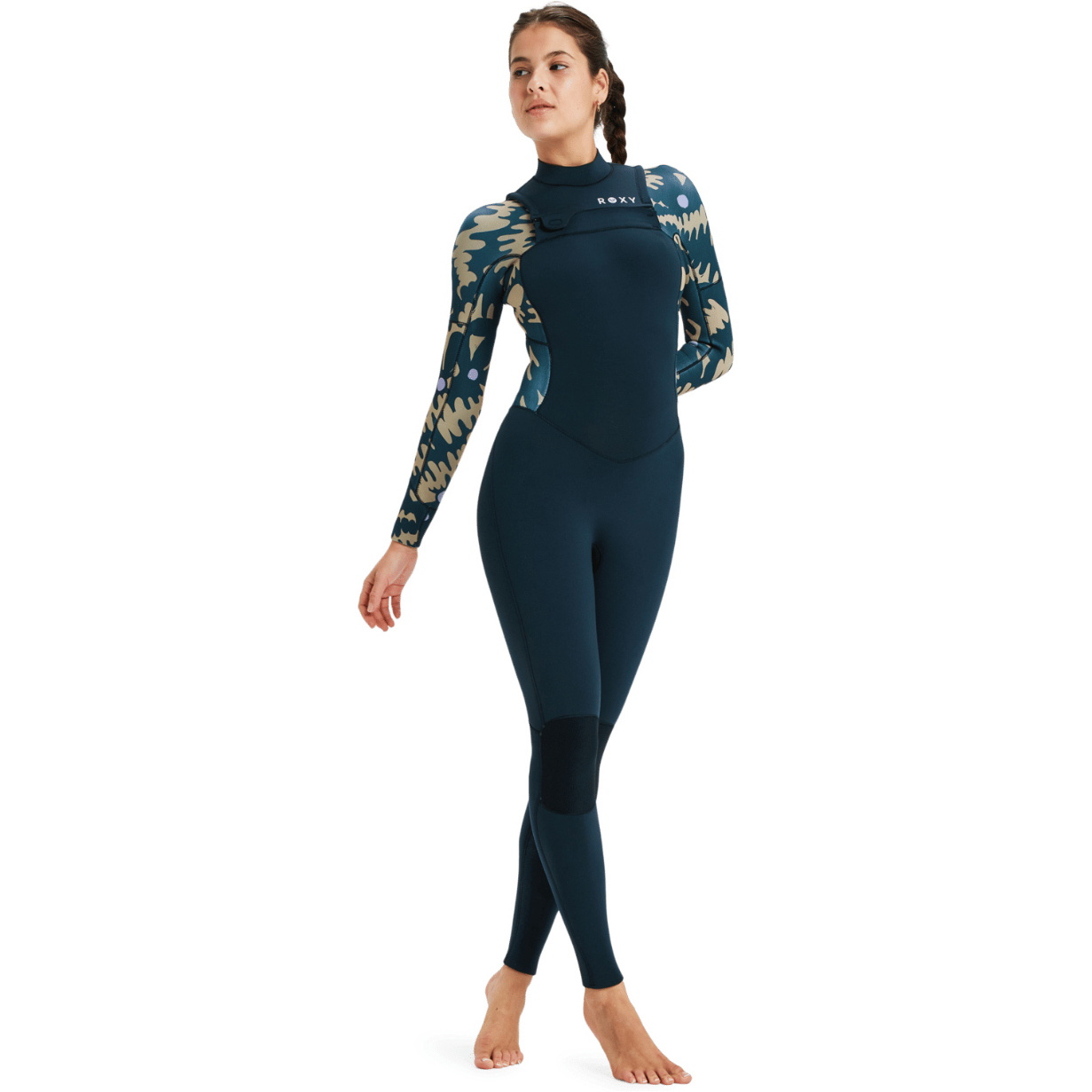 2025 Roxy Femmes Swell Natural 4/3mm Chest Zip Combinaison Néoprène 26BW213509 - Black Floral